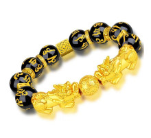 Браслет Пі Яо з оніксу з мантрами «Ом Мані Паді Хум» для подвійного багатства та довголіття