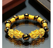 Браслет Пі Яо з оніксу із сакральними мантрами «Ом Мані Падме Хум» для подвійного багатства та довголіття