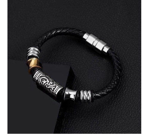 Срібний Тибетський браслет для приваблення достатку, здоров'я та захист від сочка з магнітами чорний 18 см.