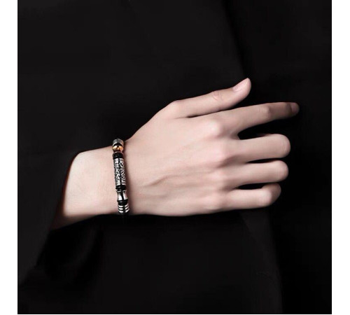 Срібний Тибетський браслет для приваблення достатку, здоров'я та захист від сочка з магнітами чорний 18 см.