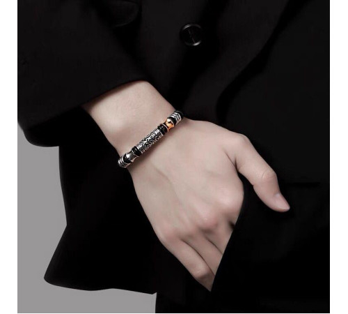 Срібний Тибетський браслет для приваблення достатку, здоров'я та захист від сочка з магнітами чорний 18 см.