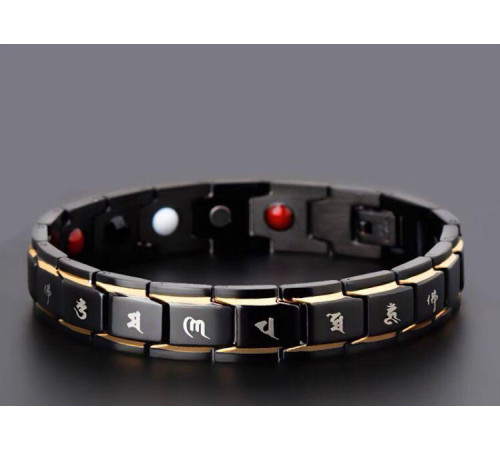 Турмаліновий мідний магнітний гематитовий титановий браслет для здоров'я та захисту 5в1 з мантрами