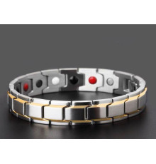 Срібний турмаліновий мідний магнітний гематитовий титановий браслет для здоров'я й захисту 5в1с позолотий