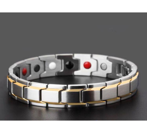 Срібний турмаліновий мідний магнітний гематитовий титановий браслет для здоров'я й захисту 5в1с позолотий