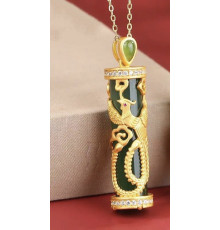 Золота підвіска Фенікс із нефритом і фіанітами для щастя, популярності, мудрості, процвітання та захисту