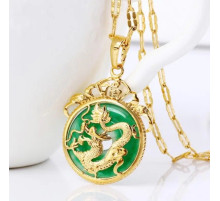 Золота Підвіска Щасливий Дракон із зеленим нефритом для достатку удачі, багатство та процвітання, захист