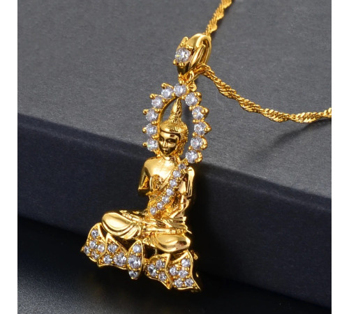Золота підвіска Будда Медицини з фіанітами сильний захист від недуг, зцілення на фізичному, фінансовому