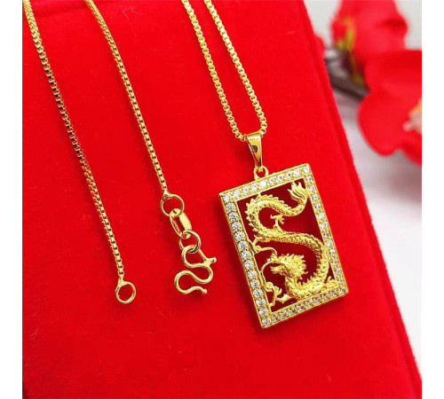 Золота підвіска Дракон, що наповнює бажання з фіанітами на ланцюжку для захисту, успіху, сміливості, впевненості