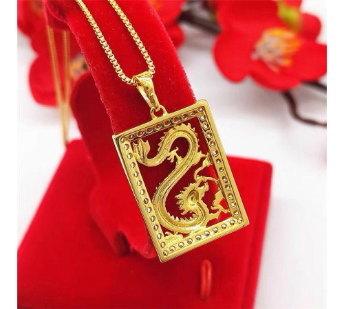 Золота підвіска Дракон, що наповнює бажання з фіанітами на ланцюжку для захисту, успіху, сміливості, впевненості