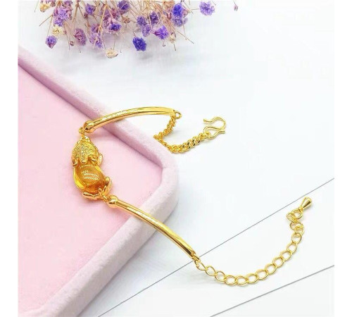 Золотий Браслет Пі Яо з бурштином для Великого Багатства Процвітання, Захисту та Ізобілі