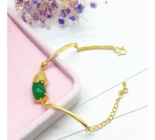 Золотий Браслет Пі Яо з нефритом для Великого Багатства Процвітання, Захист і Здоров'я