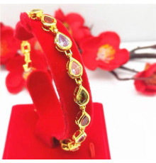 Золотий турмаліновий жіночий браслет самоцвіт 5в1 з турмаліну, аметисту, рубін, нефрит, бурштин