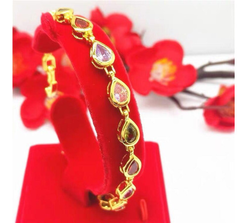 Золотий турмаліновий жіночий браслет самоцвіт 5в1 з турмаліну, аметисту, рубін, нефрит, бурштин