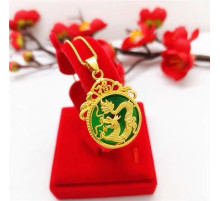 Золота підвіска Чарівний Дракон із нефритом для достатку, удачі, щастя, багатство та здоров'я