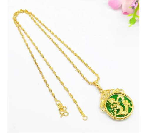 Золота підвіска Чарівний Дракон із нефритом для достатку, удачі, щастя, багатство та здоров'я