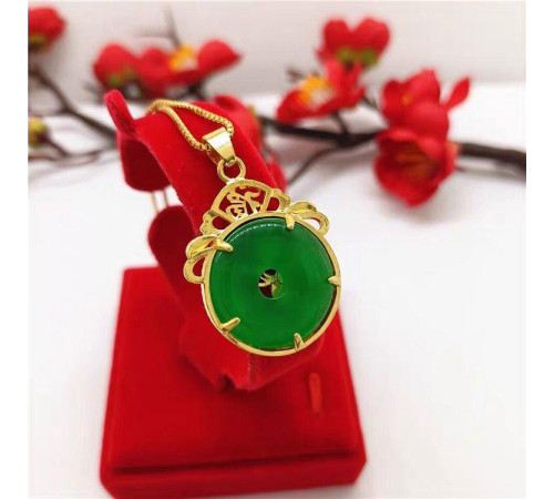 Золота підвіска Чарівний Дракон із нефритом для достатку, удачі, щастя, багатство та здоров'я