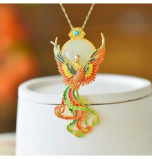 Золота сакральна підвіска Фенікс із нефритом і перлами приносить славу та визнання, удачу та процвітання
