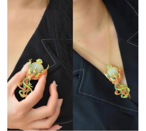 Золота сакральна підвіска Фенікс із нефритом і перлами приносить славу та визнання, удачу та процвітання