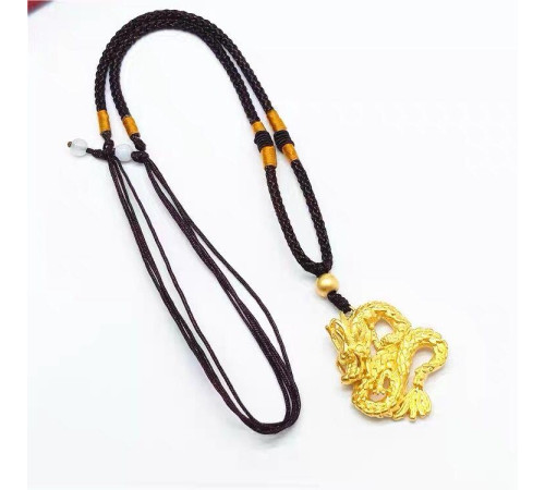 Золота підвіска Дракон на чорному шнурку для багатства та процвітання, захист і здійснення бажань