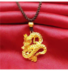 Золота підвіска Дракон на чорному шнурку для багатства та процвітання, захист і здійснення бажань