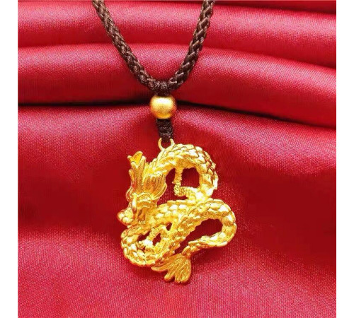 Золота підвіска Дракон на чорному шнурку для багатства та процвітання, захист і здійснення бажань