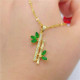 Золота підвіска Бамбук із зеленим смарагдом і фіанітами для довголіття, процвітання та удачу росту