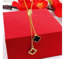 Золота підвіска Чотирилистий Конюшина з чорним агатом і фіанітами приносить удачу, гарні новини, захист