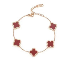 Позолочений браслет Чотирилистий Конюшина з Червоним Агатом Van Cleef для удачі, успіху, здоров'я й грошей