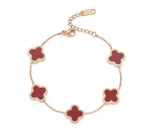 Позолочений браслет Чотирилистий Конюшина з Червоним Агатом Van Cleef для удачі, успіху, здоров'я й грошей