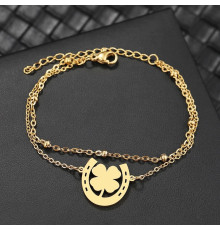 Золотий браслет Чотирилистий Клевер на удачу з підковою Фортуни