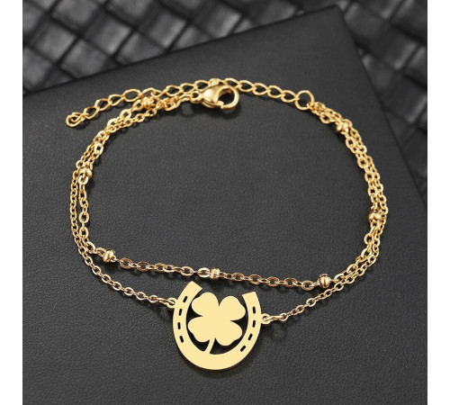 Золотий браслет Чотирилистий Клевер на удачу з підковою Фортуни