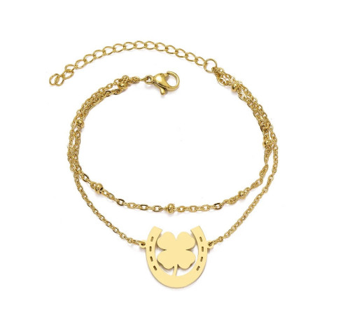 Золотий браслет Чотирилистий Клевер на удачу з підковою Фортуни