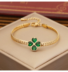 Позолочений браслет Чотирилистий Конюшина із зеленим турмаліном на удачу та здоров'я