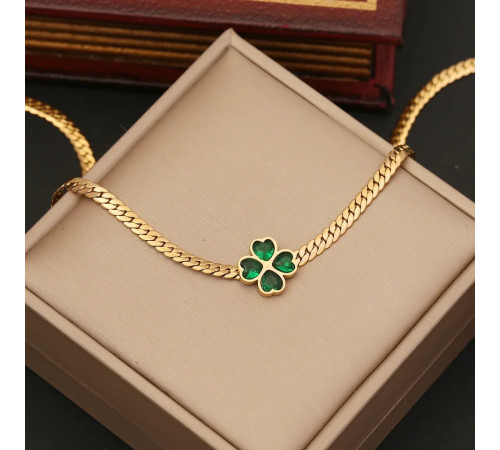 Позолочена підвіска Чотирилиста конюшина із зеленим турмаліном на велике удачу та здоров'я