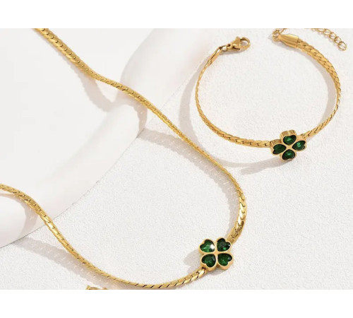 Позолочена підвіска Чотирилиста конюшина із зеленим турмаліном на велике удачу та здоров'я