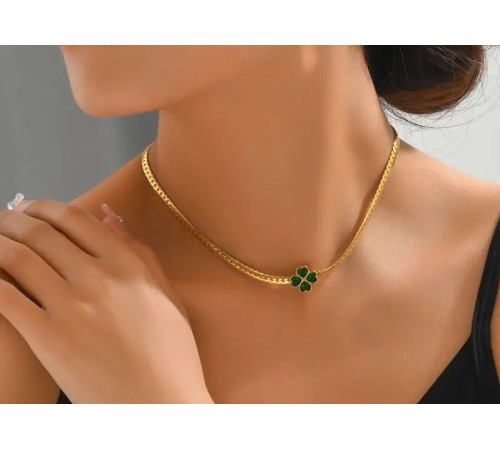 Позолочена підвіска Чотирилиста конюшина із зеленим турмаліном на велике удачу та здоров'я