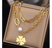 Золота підвіска Чокер Чотирилистий конюшина з перлиною на удачу та здоров'я