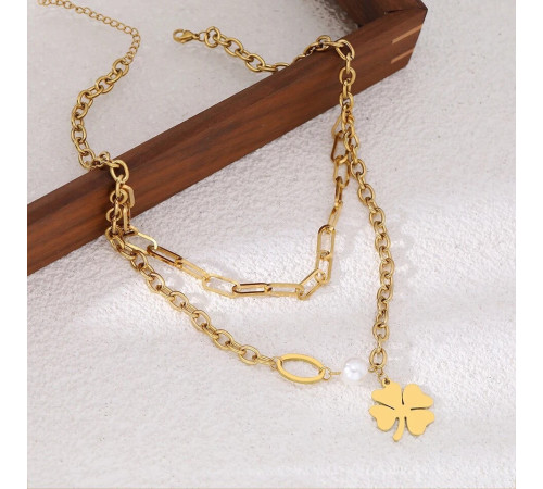 Золота підвіска Чокер Чотирилистий конюшина з перлиною на удачу та здоров'я