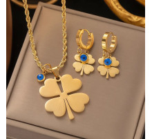 Позолочений Комплект Чотирилистий конюшиний конюшинський кольє підвіска та сережки від сочка для великої удачі та грошей