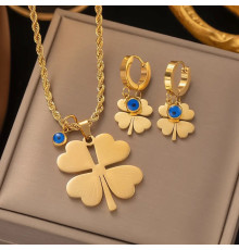 Позолочений Комплект Чотирилистий конюшиний конюшинський кольє підвіска та сережки від сочка для великої удачі та грошей