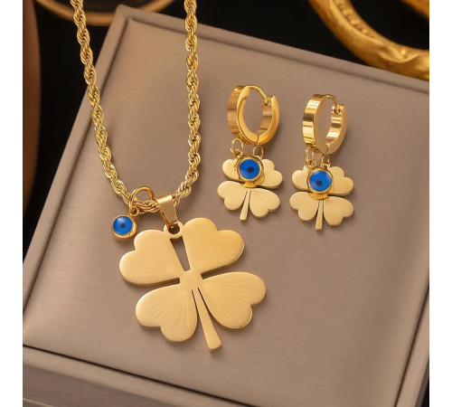 Позолочений Комплект Чотирилистий конюшиний конюшинський кольє підвіска та сережки від сочка для великої удачі та грошей