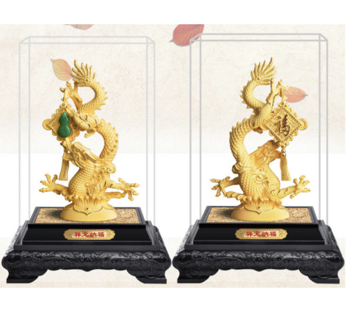 Золотий Містичний Фантастичний Небесний Дракон із нефритовим гарбузом Ву-Лу для Багатства та Здоров'я 27 см
