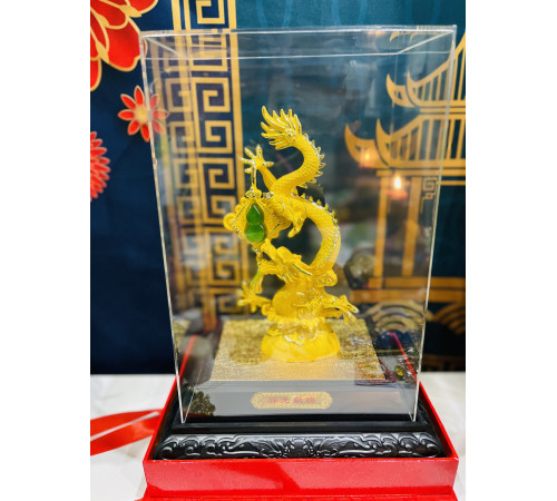 Золотий Містичний Фантастичний Небесний Дракон із нефритовим гарбузом Ву-Лу для Багатства та Здоров'я 27 см