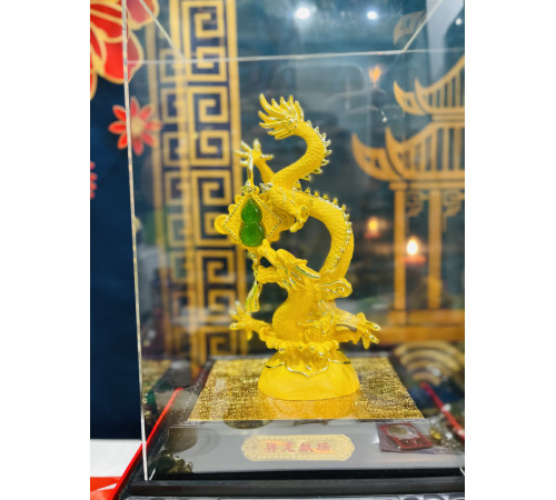 Золотий Містичний Фантастичний Небесний Дракон із нефритовим гарбузом Ву-Лу для Багатства та Здоров'я 27 см
