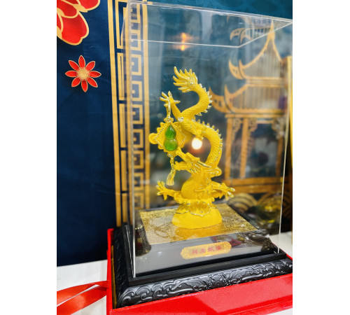 Золотий Містичний Фантастичний Небесний Дракон із нефритовим гарбузом Ву-Лу для Багатства та Здоров'я 27 см