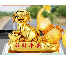 Статуетка Золота Собака для Багатства Достаток, Процвітання, з гарбузом Ву Лу для Здоров'я з цілющою олією