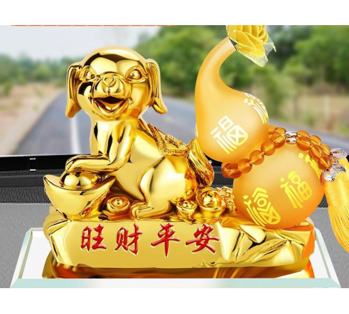 Статуетка Золота Собака для Багатства Достаток, Процвітання, з гарбузом Ву Лу для Здоров'я з цілющою олією
