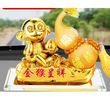 Статуетка Золота Мавпа для Багатства Достаток, Процвітання, з гарбузом Ву Лу для Здоров'я з цілющою олією