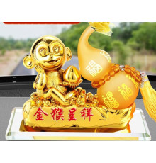 Статуетка Золота Мавпа для Багатства Достаток, Процвітання, з гарбузом Ву Лу для Здоров'я з цілющою олією