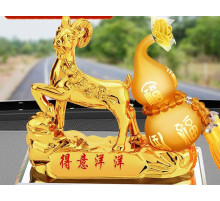 Статуетка Золота Овца Коза для Багатства Достаток, Процвітання, з гарбузом Ву-Лу для Здоров'я з цілющою олією